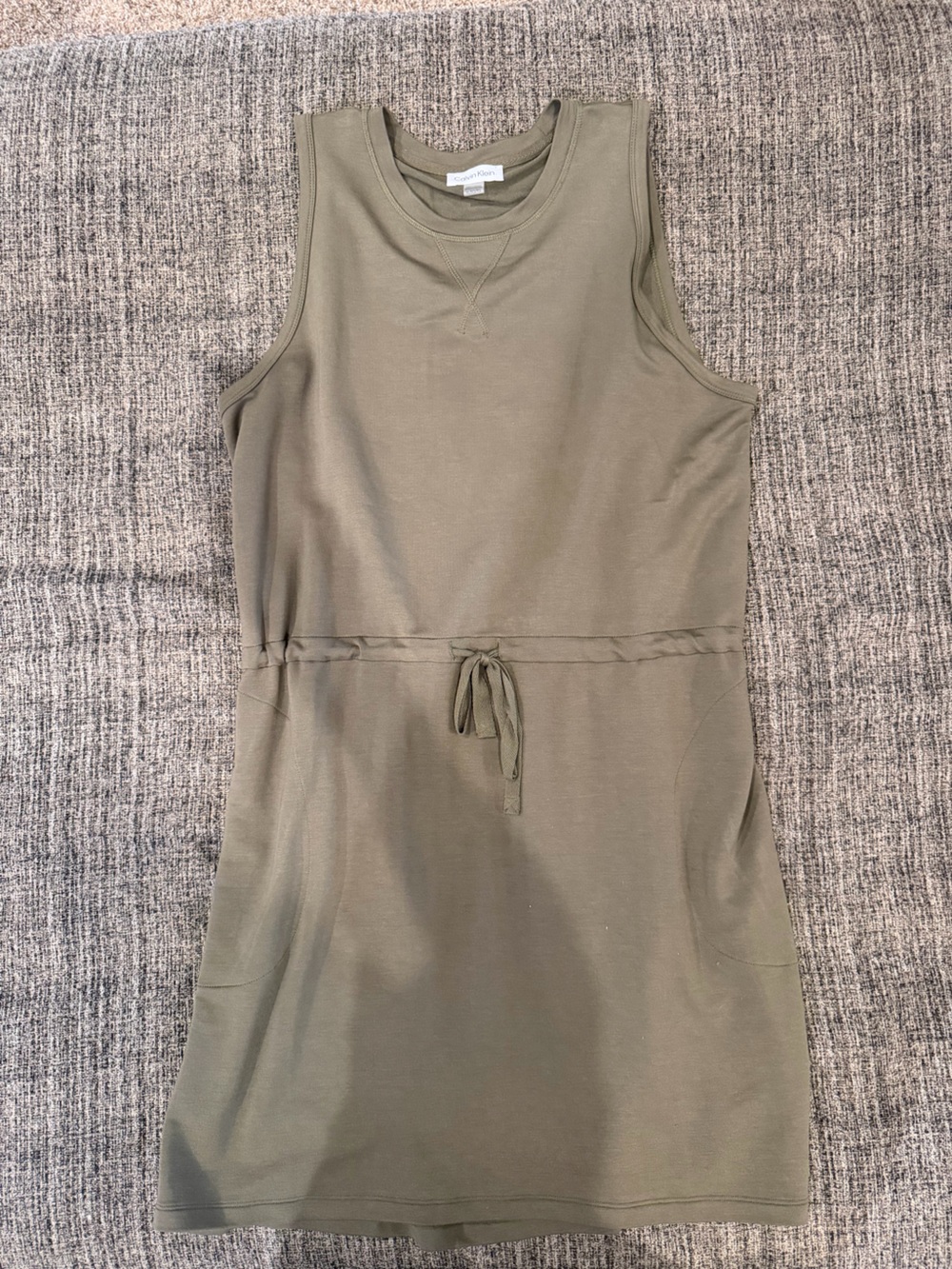 Calvin Klein Olive Green Sleeveless Drawstring Mini Dress